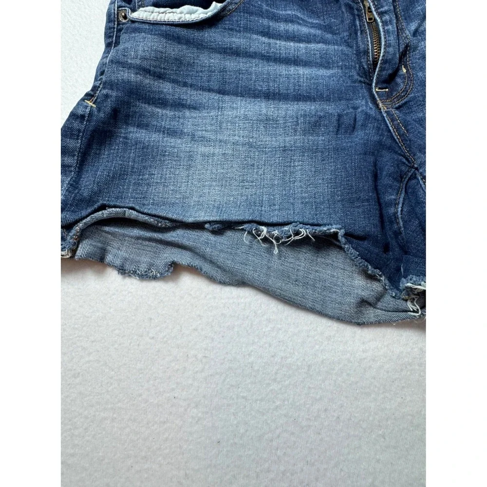 Boho American Eagle Women 12 Shortie Shorts Dark Wash Super Stretch Raw Hem